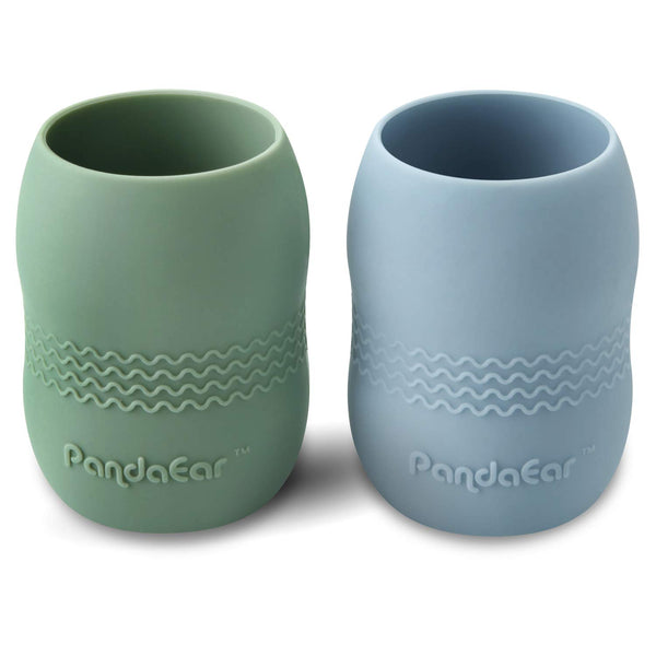 PandaEar 2 Pack Tiny Silicone Drinking Training Cup for Baby and Toddler (Blue/Green)