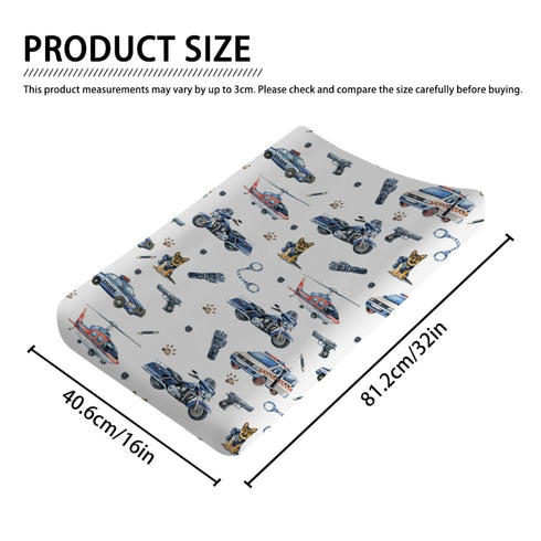 Watercolor Police Vehicles Car Motorcycle Helicopter Changing Pad Covers Police Dogs Fitted Baby Change Table Sheets for Boys Soft Breathable Stretchy Snug Fitted Diaper Changing Mat Cover 32''x16''