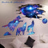3D Blue Starry Sky Wolf Moon Wall Decals, Removable PVC Magic 3D Milky Way Outer Space Planet Wall Sticker