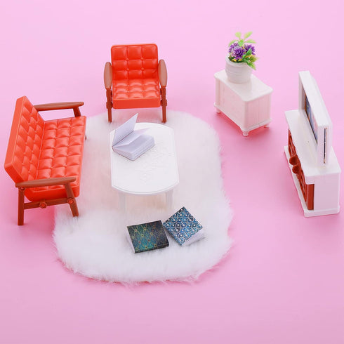 Cobee 2Pcs Miniature Carpets, 1:12 Dollhouse Wool Rug, White Furry Rugs for Dolls House Accessories Play Set