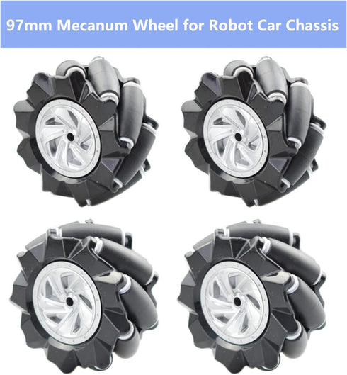 Premium 97mm Omni Directional Tire Mecanum Wheel for AGV Robot Car Chassis, 4pcs Metal 6mm Coupling Motor Connector for