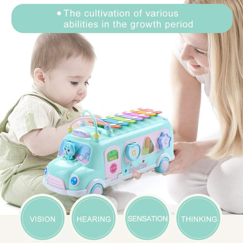 5-in-1 1 6-12-18 1st Hammer Baby School Bus Xylophone Toys for Year Old Girl Gifts, Educational Baby Toy Month