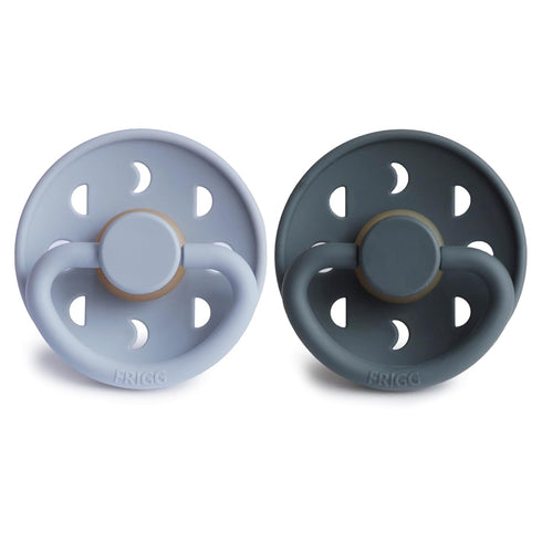 6-18 2-Pack FRIGG Moon Natural Rubber Baby Pacifier | Made in Denmark | BPA-Free (Powder Blue/Slate, Months)