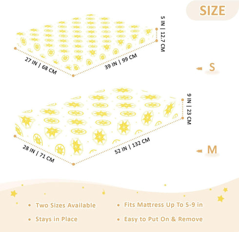 miaozhen 1 Pack 52x28 Cotton Baby Crib Sheets for Boys Girls Soft Breathable Bright Yellow Star White Unisex Child Crib