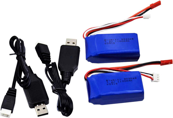 Blomiky 2 Pack 8.14Wh 7.4V 1100mAh Li-ion-Po Battery with JST Plug for Wltoys RC Truck Cars