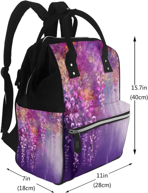 FHEDVBN Backpack Mummy Backpacks Daypack Abstract Purple Weeping Flower Diaper Bag for Women Multifunction Waterproof