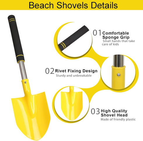 Greeily 24" 3 Pack Beach Shovels Long Handle, Sand Shovels for Beach Adult Plastic Shovels for Oceanside Travel Digging