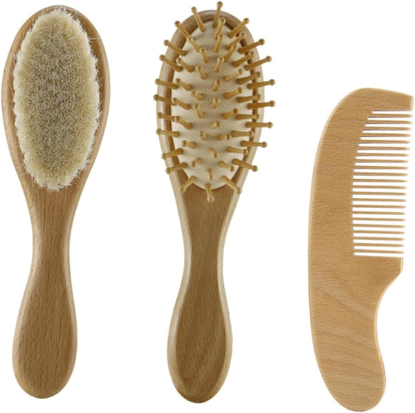 FRCOLOR Baby Hair Brush and Comb Set Wool Hair Brush and Wooden