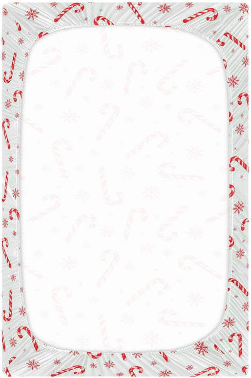 Sheet,52x28IN Pfrewn Christmas Crib Sheets for Boys Girls Red Candy Cane Snowflakes Fitted Crib Sheet Fits Standard