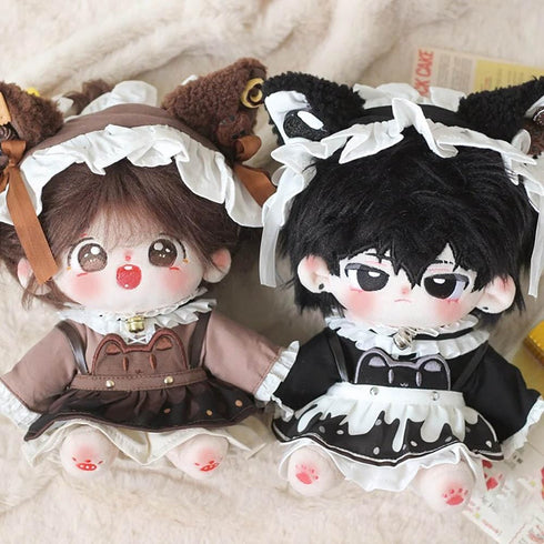 niannyyhouse 20cm Plush Doll Clothes Headdress Shirt Dress Apron Shoes Cat Paw Maid Sets for 8in Dolls (Black)