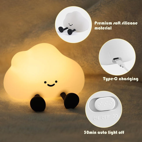 3 Dimmable YISUN Cloud Night Light, Cute Silicone Nightlight for Baby Toddler, Rechargeable LED Nursery Lamp