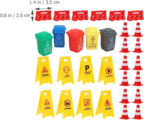 TOYANDONA 31Pcs Road Signs for Kids - Miniature Plastic Traffic Cones and Roadblocks Educational Playset