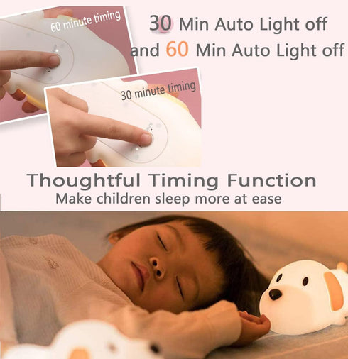 Dimmable HAPPYBAG Kids Night Light,Cute Soft Silicone Dog Lamp Nursery Portable Puppy Kawaii Lamps,Bedside Lamp