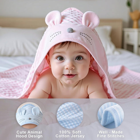 NOOVIA 0-3 35x35in, Premium Cotton Baby Hooded Towel for Toddler Girl Years, Soft Cotton Bath Towel with Hood, Large