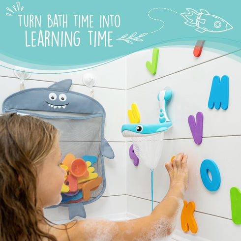 Comfylife 2 x Mesh Bath Toy Organizer + 6 Hooks + 36 Educational Foam Letters & Numbers for Baby Bath Toys