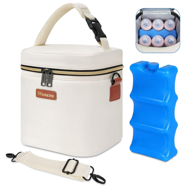 Mancro Breastmilk Cooler Bag with Ice Pack, Fits 6 Insulated Baby Bottles