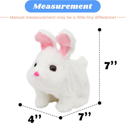 Hopearl Hopping Chubby Rabbit Interactive Electronic Pet Plush Bunny Toy with Sounds and Movements Animated Walking Wiggle Ears Twitch Nose Gifts for Toddlers Birthday, White, 7''