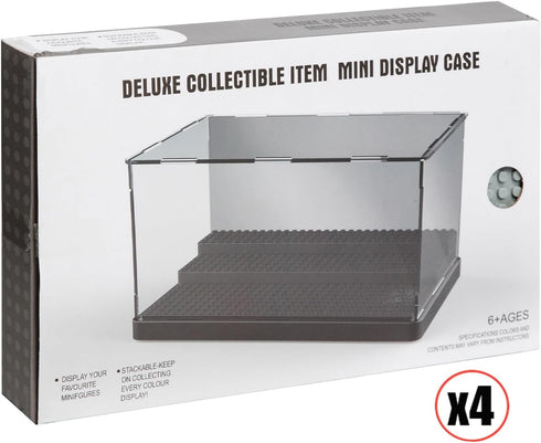 Minifigure Display Case for Action Figures, Dustproof Acrylic Storage Box with 3 Movable Steps for Models