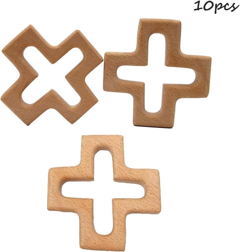 10pcs Natural Wooden Cross Pendant, Pure Beech Wood Animal Shape for Handmade Necklace/Bracelet