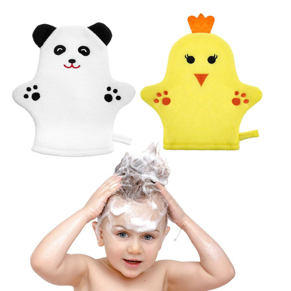 KFHENSOMR 2PCS Baby Bath Mitt Washcloths Gloves Panda Chicken Toddler Soft Washcloths for
