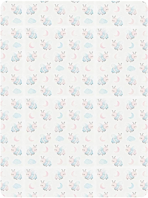 miaozhen 1 Pack 52x28 Cotton Baby Crib Sheets Soft Comfy Cartoon Pink and Blue Bees Playard Mattress Sheets for Nursery
