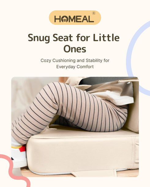 Adjustable Beige Toddler Booster Seat for Dining - Comfortable Kids Booster