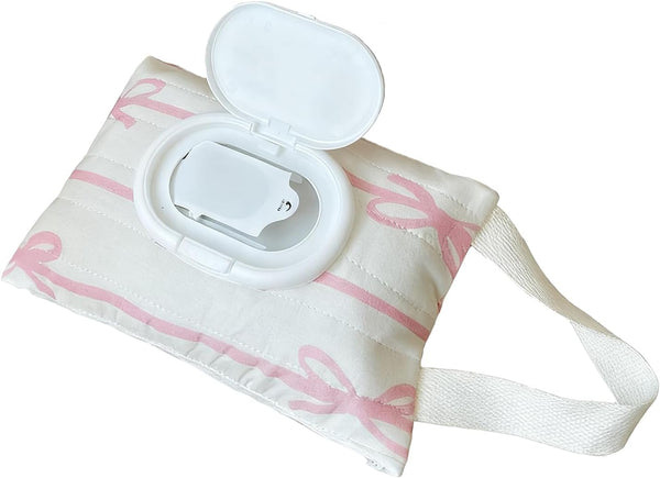 WEIMU Baby Wipes Dispenser with Bow, Refillable Hanging Wet Wipe Pouch, Portable Diaper