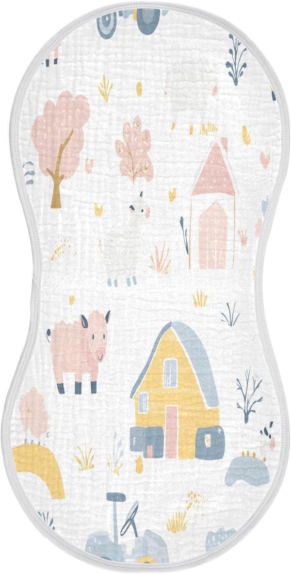 YETTASBIN Farm Animals Muslin Baby Burp Cloth, Super Soft Absorbent Cotton Burp Rag