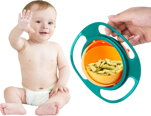 Berry President Magic Bowl, 360 Degree Rotation Spill Resistant Gyro Bowl with Lid for Toddler Kids (Green)