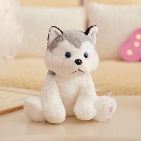 Houwsbaby 12'' Gray Light Up Husky Stuffed Animal Dog, Floppy LED Plush Toy Puppy Night Lights Glow Pillow for Kids