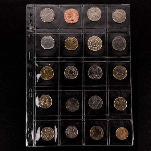Uncle Paul Coin Collecting Pages, 5 Sheets, 20 Pockets, Standard 9-Hole Coin Pocket Inserts