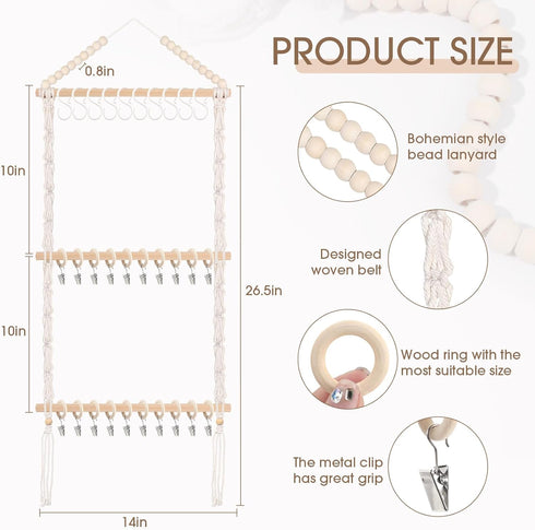 POVETIRE Pacifier Clip Holder Bibs Organizer, Neutral Bibs Holder Baby Bandana Drool Cloths Organizer Storage Hanging