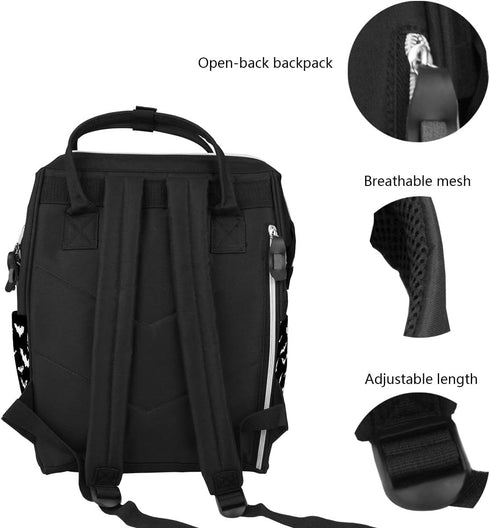 Backpack Backpacks Black And White Goth Bats Diaper Bag Travel Large Capacity Multi-Function Zipper Casual Travel