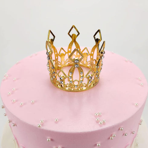Mini Crown Cake Topper, Princess and Prince Crystal Headpiece for Wedding Birthday Baby Shower Party