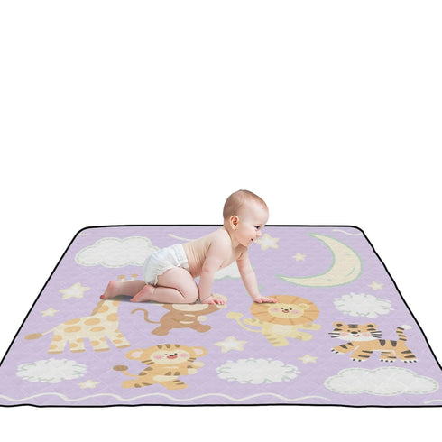 siphylline 50'' 50'' Funny Giraffe Monkey Purple Lilac Soft Padded Baby Gym & Activity Mat for Floor Lightweight Infant