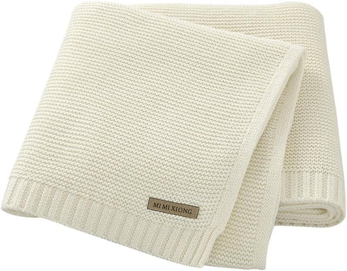 Baby Blanket Boy Girl, Cotton Knitted Soft Swaddling Receiving Blanket, 30 x 40 Inch for Newborns