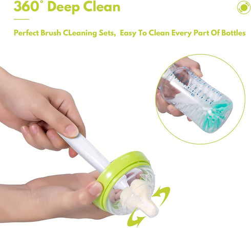 Baby Bottle Brush Set with Nipple Cleaner, 10.2" Cleaning Brush and 6.5" Sponge Brush, Pack of 5 (Pink)