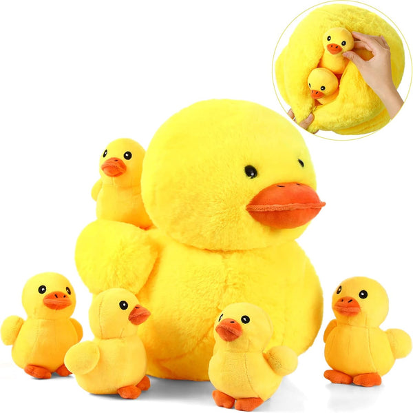 Kasyat 6 Pcs Yellow Duck Stuffed Animal Play Set, Mother with 5