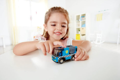 Hape Police Car with Siren | 3-Piece Cops & Robbers Play Set with Action Figures