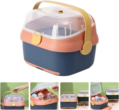 Countertop SUPVOX Bottle Drying Rack with Lid and Drainer, Large Pacifier Storage Case for Feeding Accessories