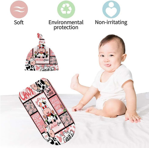 Who Love Cows Newborn Swaddle Blanket with Hat Set, One Size Receiving Blanket for Boys and Girls