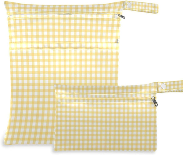 Gravopti Yellow Gingham Wet Dry Bags Set of 2, Reusable Waterproof Organizer with