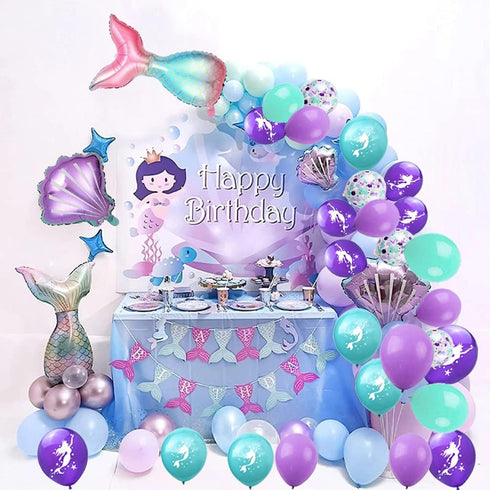 Morofme 22pcs Mermaid Theme Balloons, Helium Foil Ocean Decorations with Mermaid Tail and Sea Shells for Girls Party