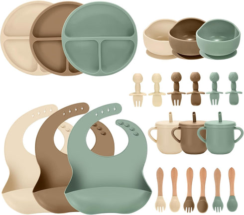 24 PCS Silicone Baby Feeding Set, Baby Led Weaning Supplies Includes Suction
