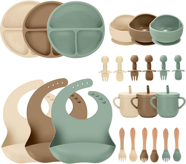 24 PCS Silicone Baby Feeding Set, Baby Led Weaning Supplies Includes Suction