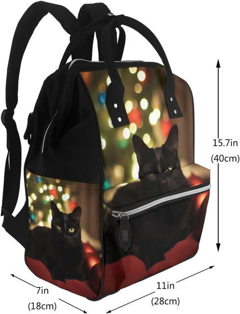 FHEDVBN Backpack Mummy Backpacks Daypack Christmas Black Cat Diaper Bag for Women Multifunction Waterproof for Mom Dad