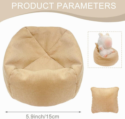 15-17cm Handmade Bean Bag Chair for Doll Seat, Doll Sofa Table Dispaly Accessories (Brown)