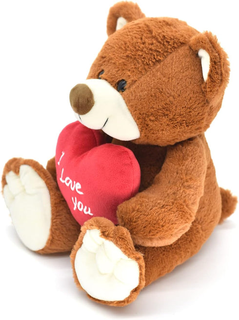 10'' I Love You! Teddy Bear with Red Heart, Soft Plush Doll Stuffed Animal Gifts for Her/Girlfriend Mom Kids (Brown)