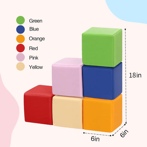 6Pcs Set Foam Building Toys for Toddlers: Waterproof PU Leather Soft Foam Blocks - Colorful Large Stacking Blocks