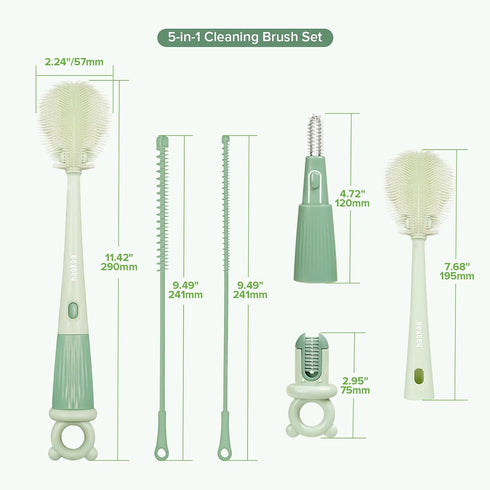 5-in-1 Set 360 Haakaa Cleaning Brush Baby Bottle Brush & Bottle Brush Cleaner, Multi-Purpose Comprehensive Cleaning